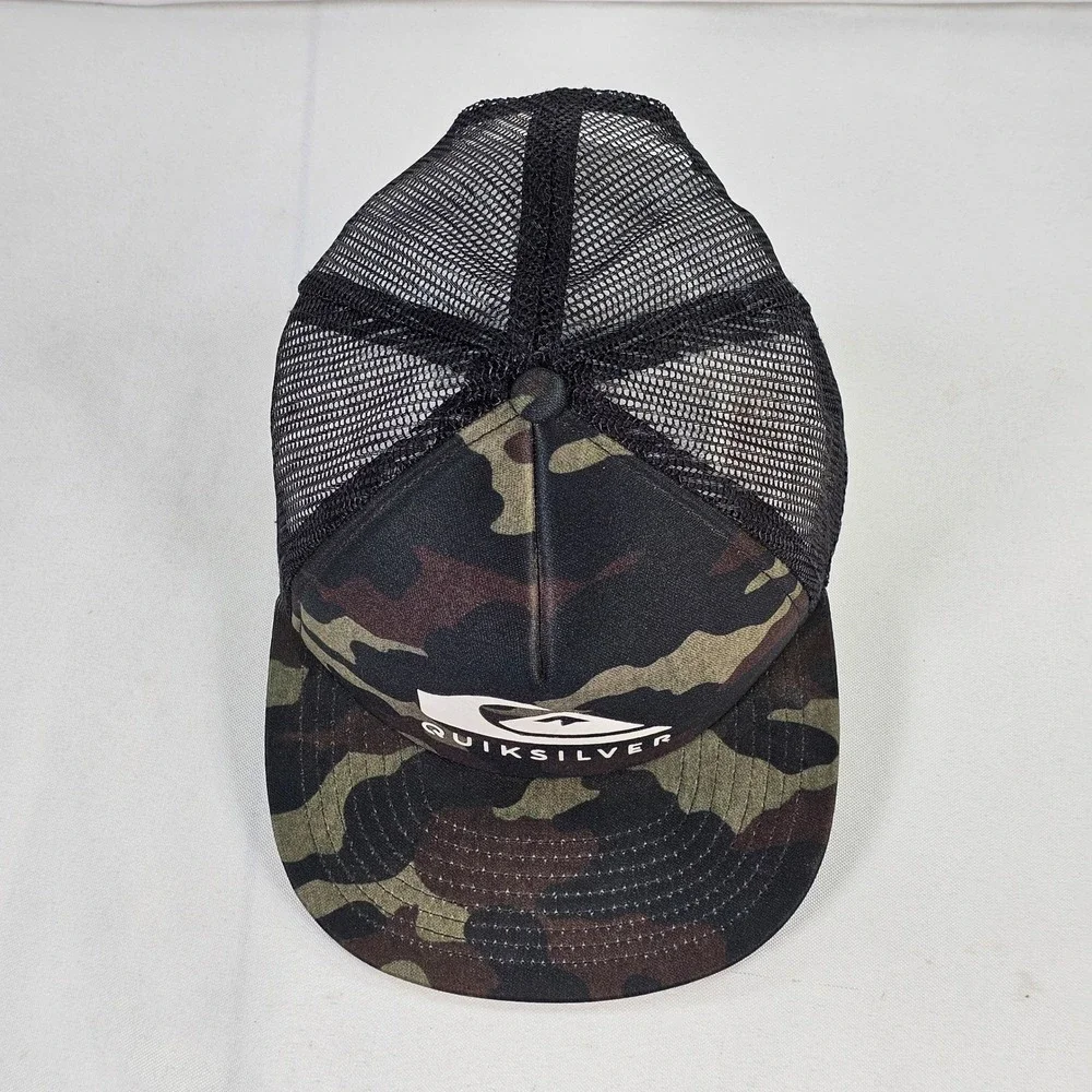 Quiksilver Mens Camo Trucker Hat Mesh Snapback Cap Black Green 55cm